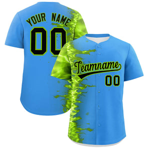 Custom Powder Blue Personalized 3D Flame Design Authentic Baseball Jersey