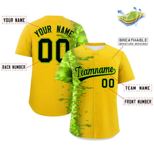 Custom Gold Personalized 3D Flame Design Authentic Baseball Jersey