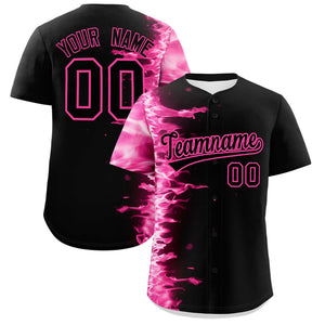 Custom Black Personalized 3D Flame Design Authentic Baseball Jersey