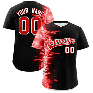 Custom Black Personalized 3D Flame Design Authentic Baseball Jersey