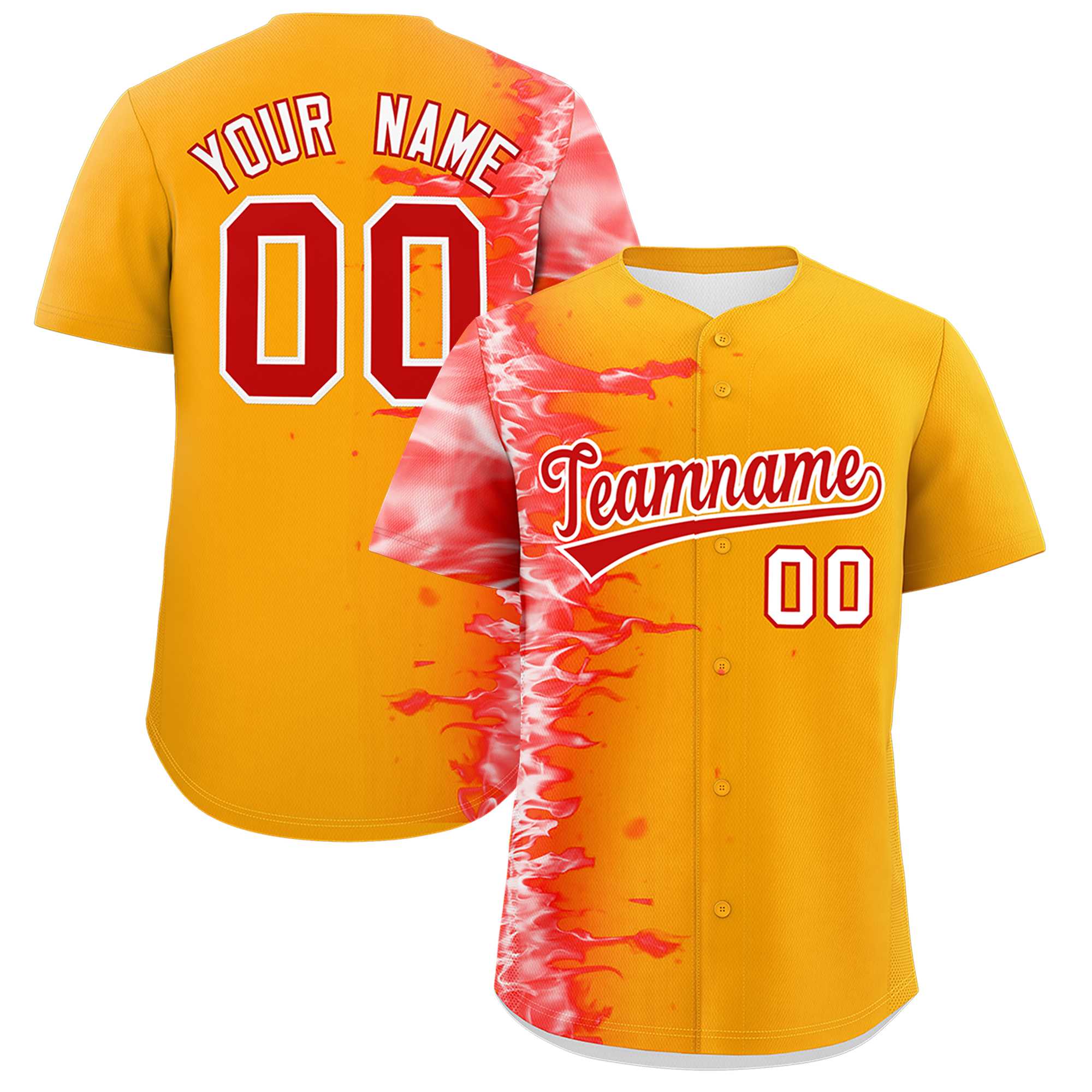 Custom Yellow Personalized 3D Flame Design Authentic Baseball Jersey