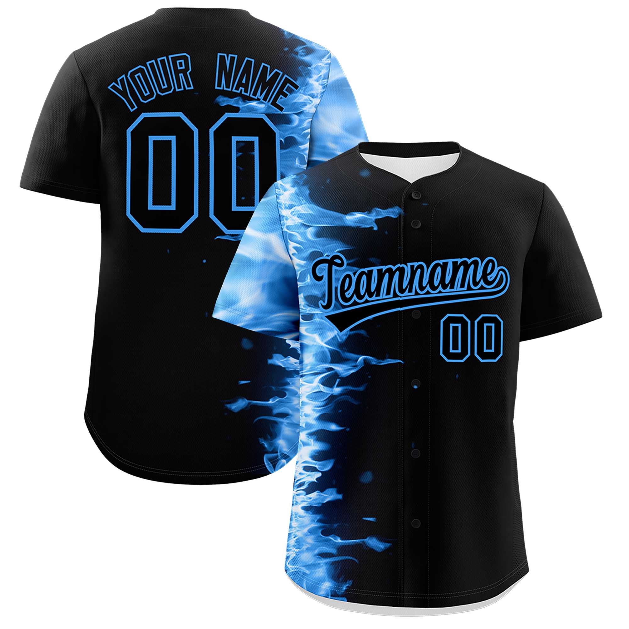 Custom Black Personalized 3D Flame Design Authentic Baseball Jersey