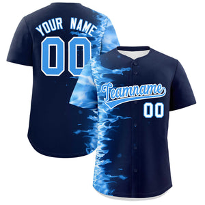 Custom Navy Personalized 3D Flame Design Authentic Baseball Jersey