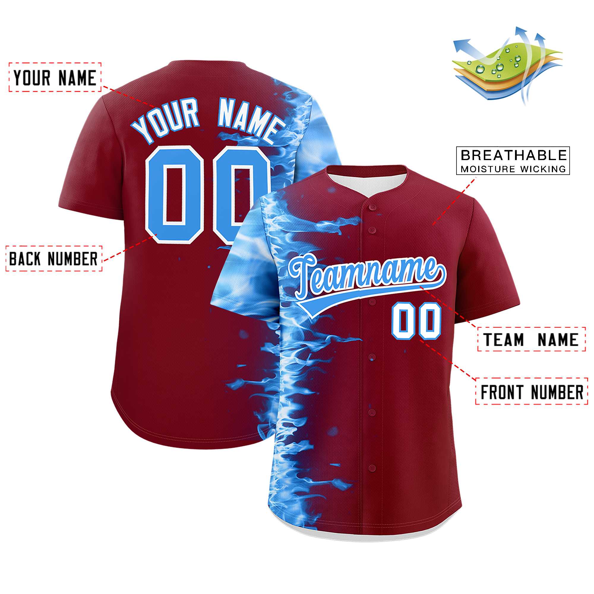 Custom Crimson Personalized 3D Flame Design Authentic Baseball Jersey