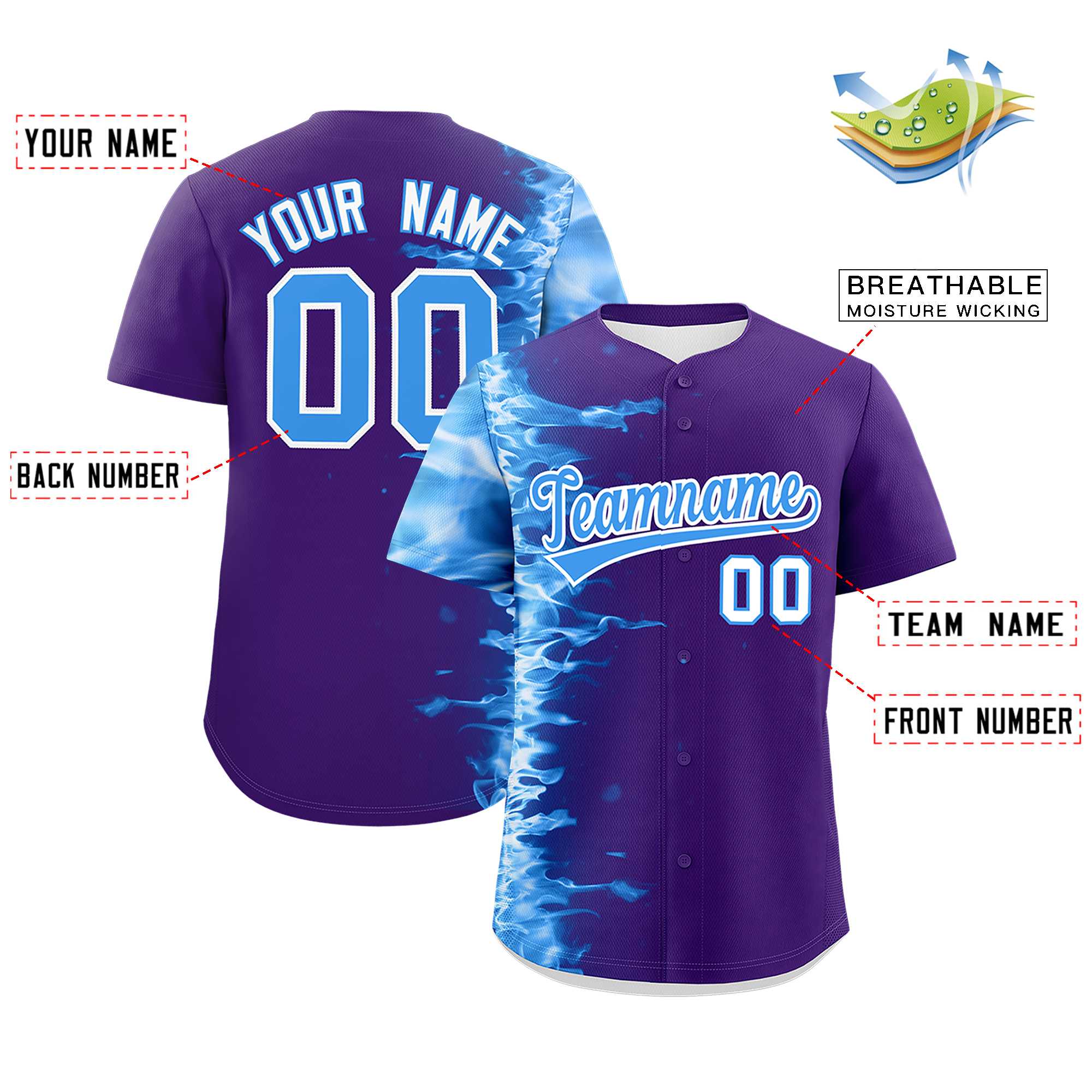 Custom Purple Personalized 3D Flame Design Authentic Baseball Jersey