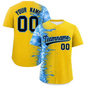 Custom Gold Personalized 3D Flame Design Authentic Baseball Jersey