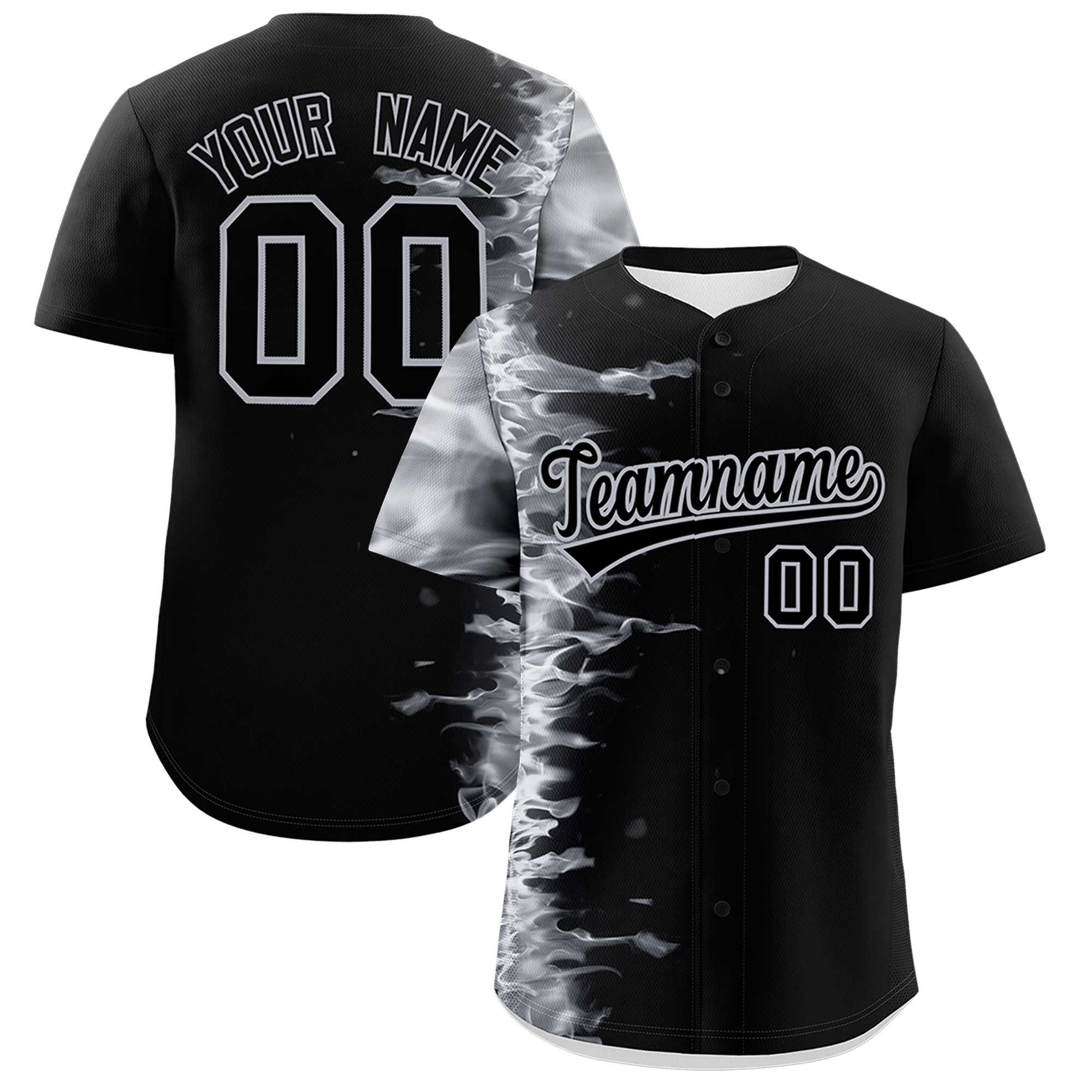 Custom Black Personalized 3D Flame Design Authentic Baseball Jersey