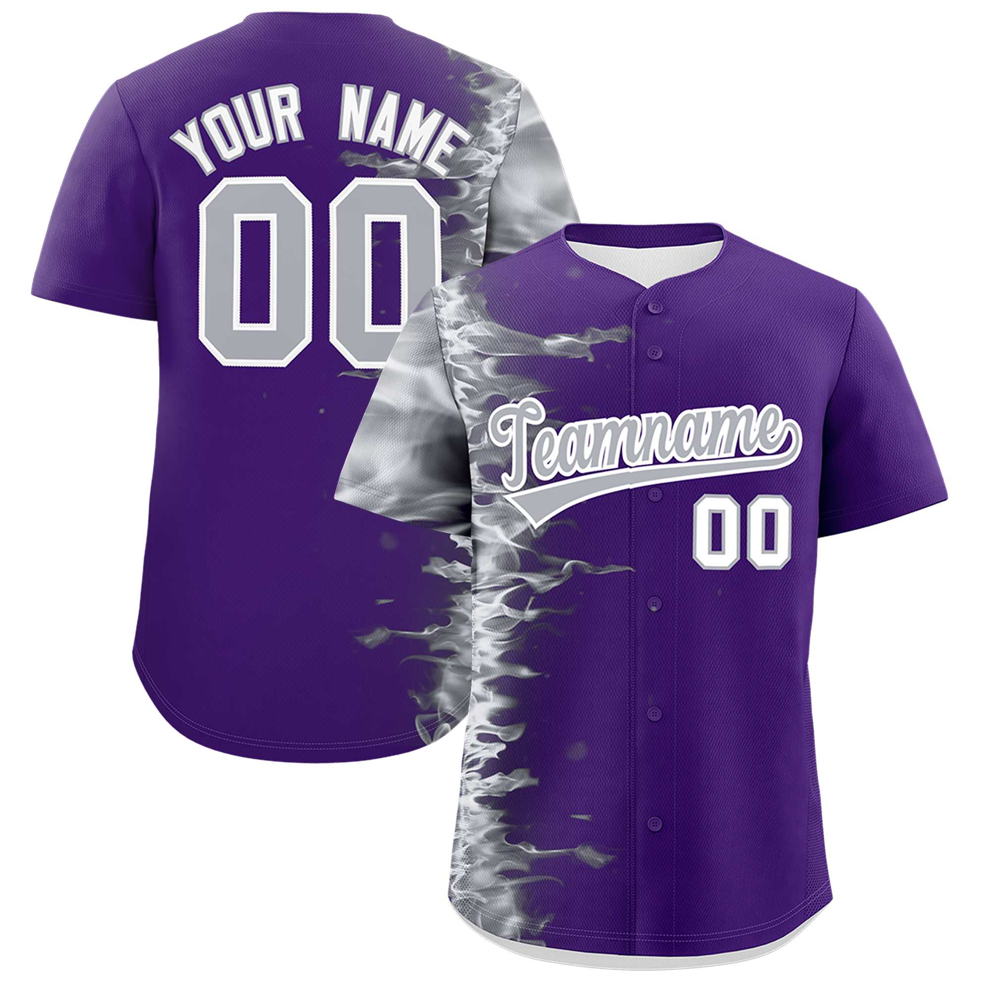 Custom Purple Personalized 3D Flame Design Authentic Baseball Jersey