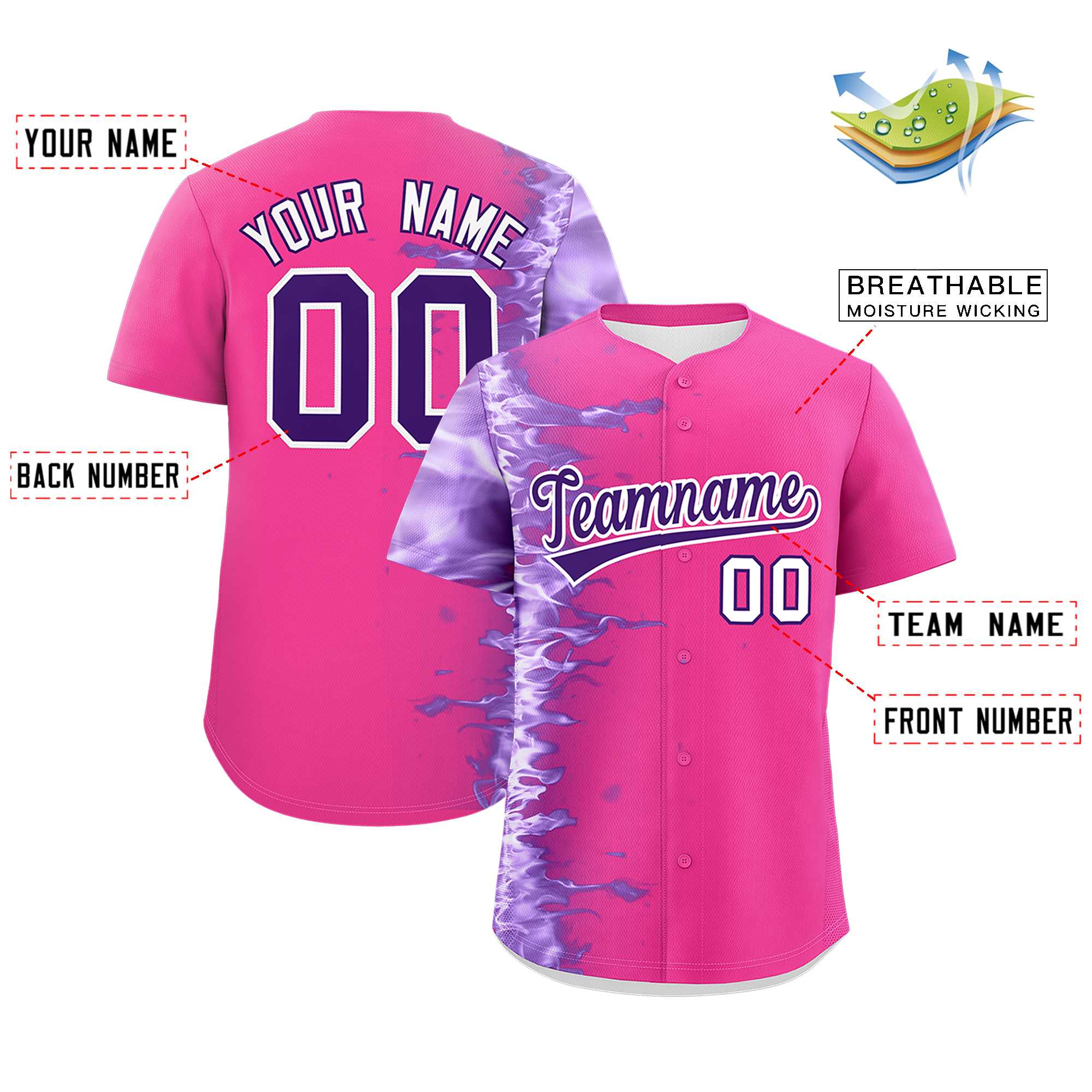 Custom Pink Personalized 3D Flame Design Authentic Baseball Jersey