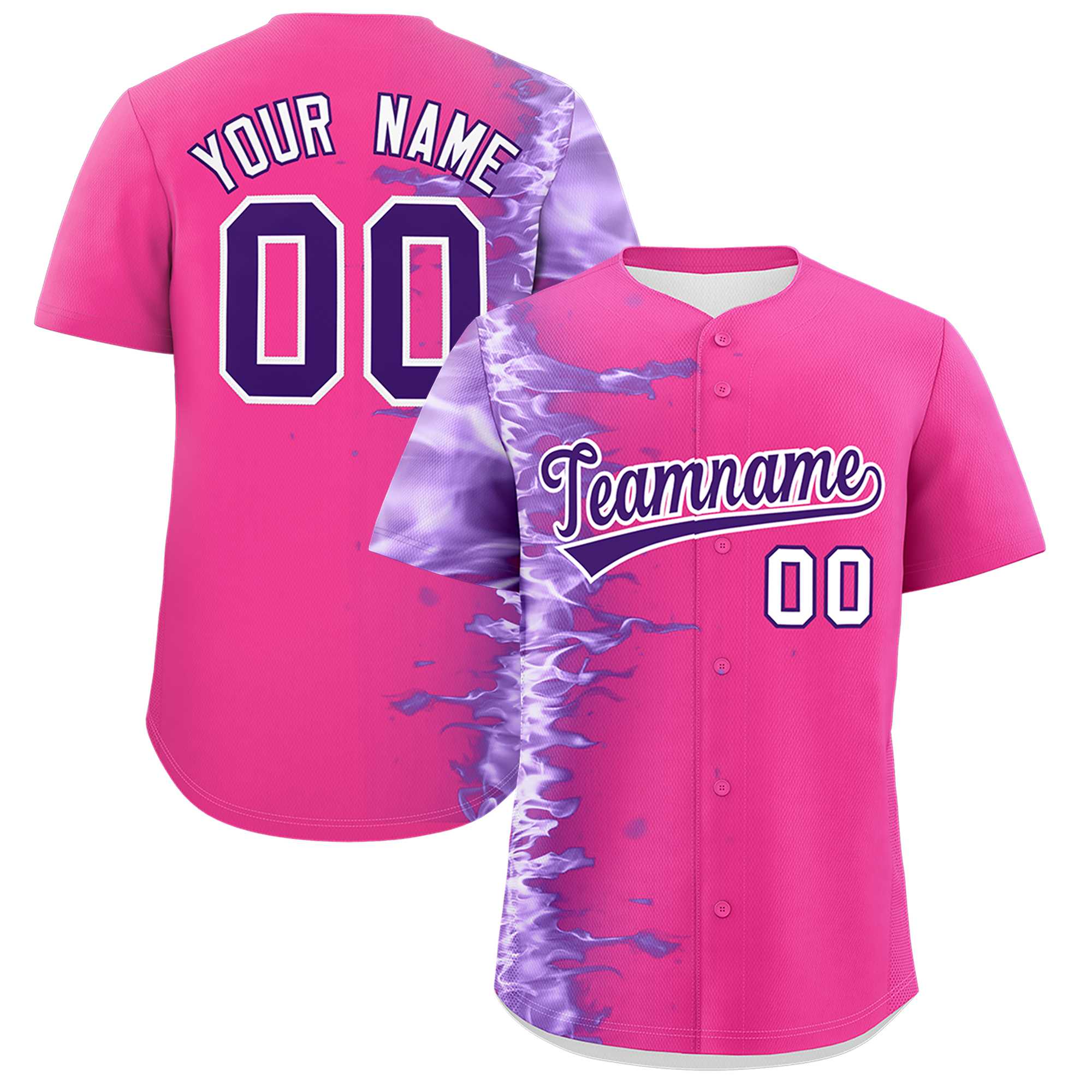 Custom Pink Personalized 3D Flame Design Authentic Baseball Jersey