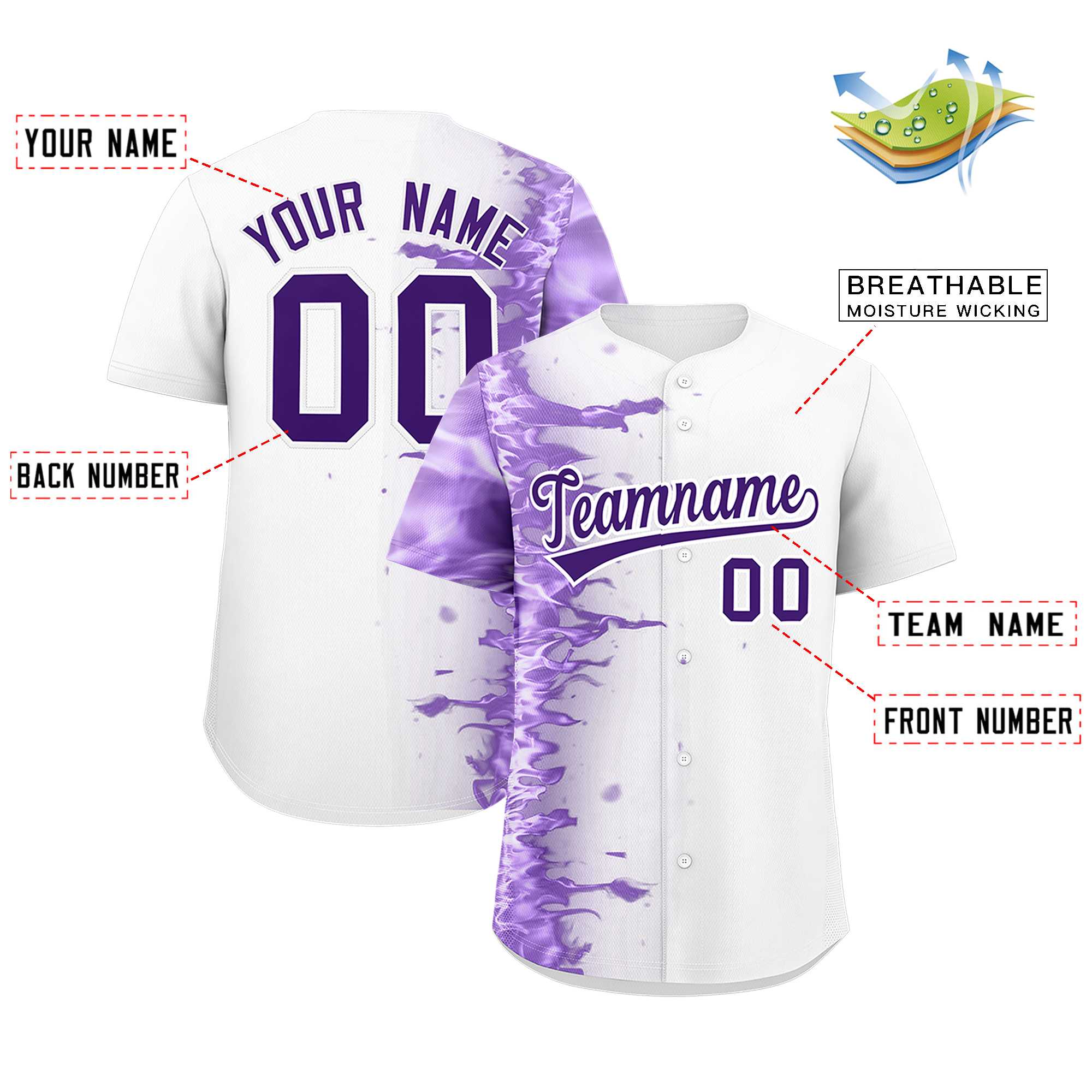 Custom White Personalized 3D Flame Design Authentic Baseball Jersey