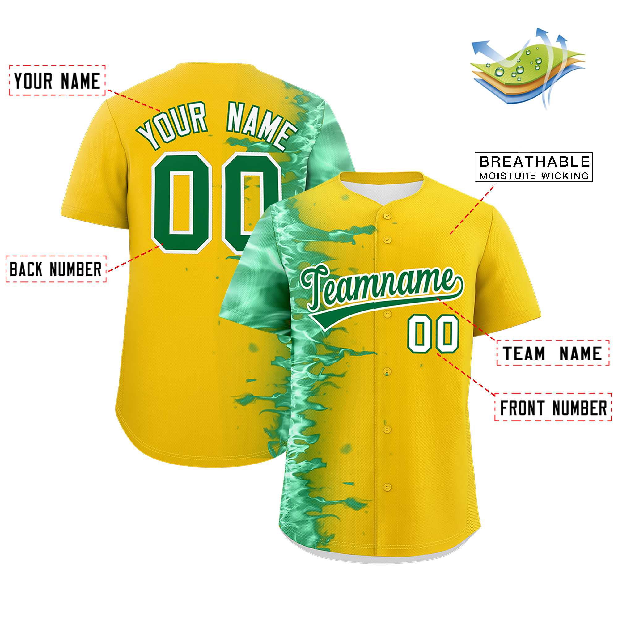 Custom Gold Personalized 3D Flame Design Authentic Baseball Jersey