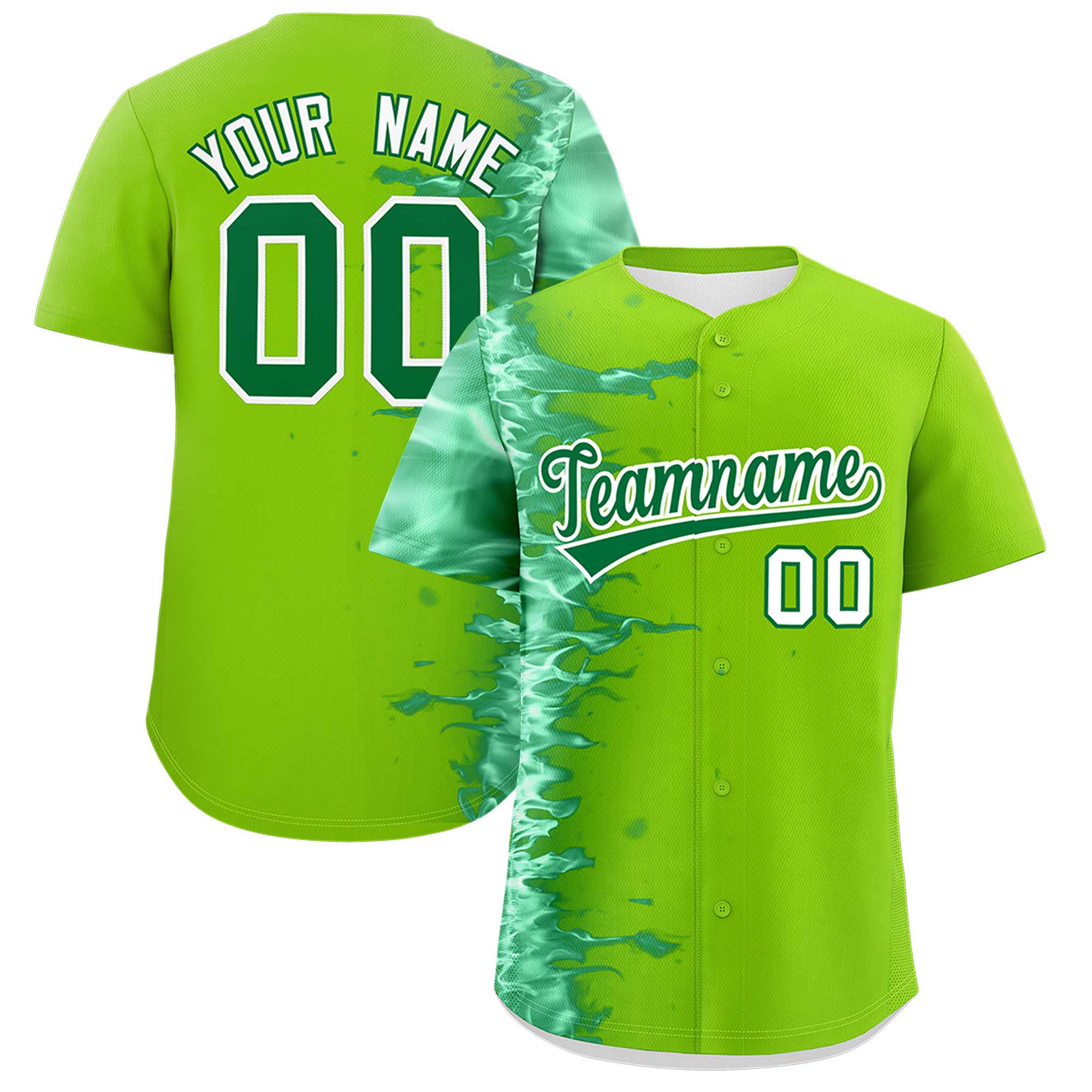 Custom Neon Green Personalized 3D Flame Design Authentic Baseball Jersey