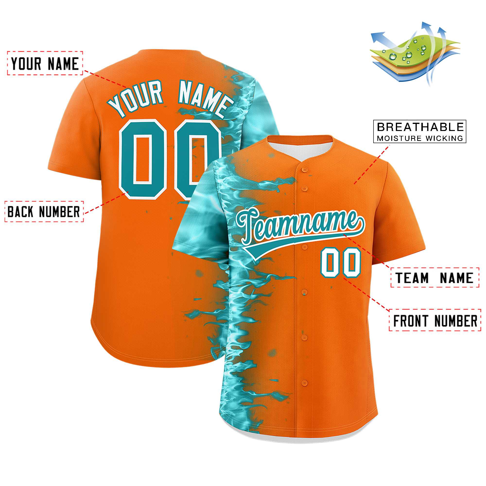 Custom Orange Personalized 3D Flame Design Authentic Baseball Jersey