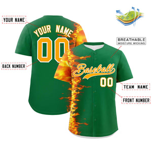 Custom Kelly Green Personalized 3D Flame Design Authentic Baseball Jersey