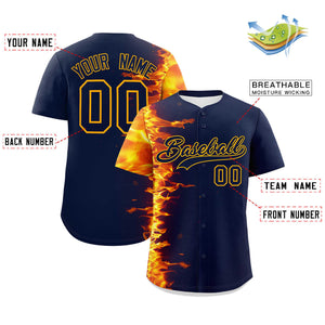 Custom Navy Personalized 3D Flame Design Authentic Baseball Jersey