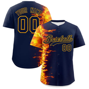 Custom Navy Personalized 3D Flame Design Authentic Baseball Jersey