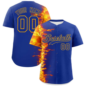 Custom Royal Personalized 3D Flame Design Authentic Baseball Jersey