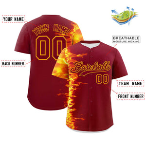 Custom Crimson Personalized 3D Flame Design Authentic Baseball Jersey