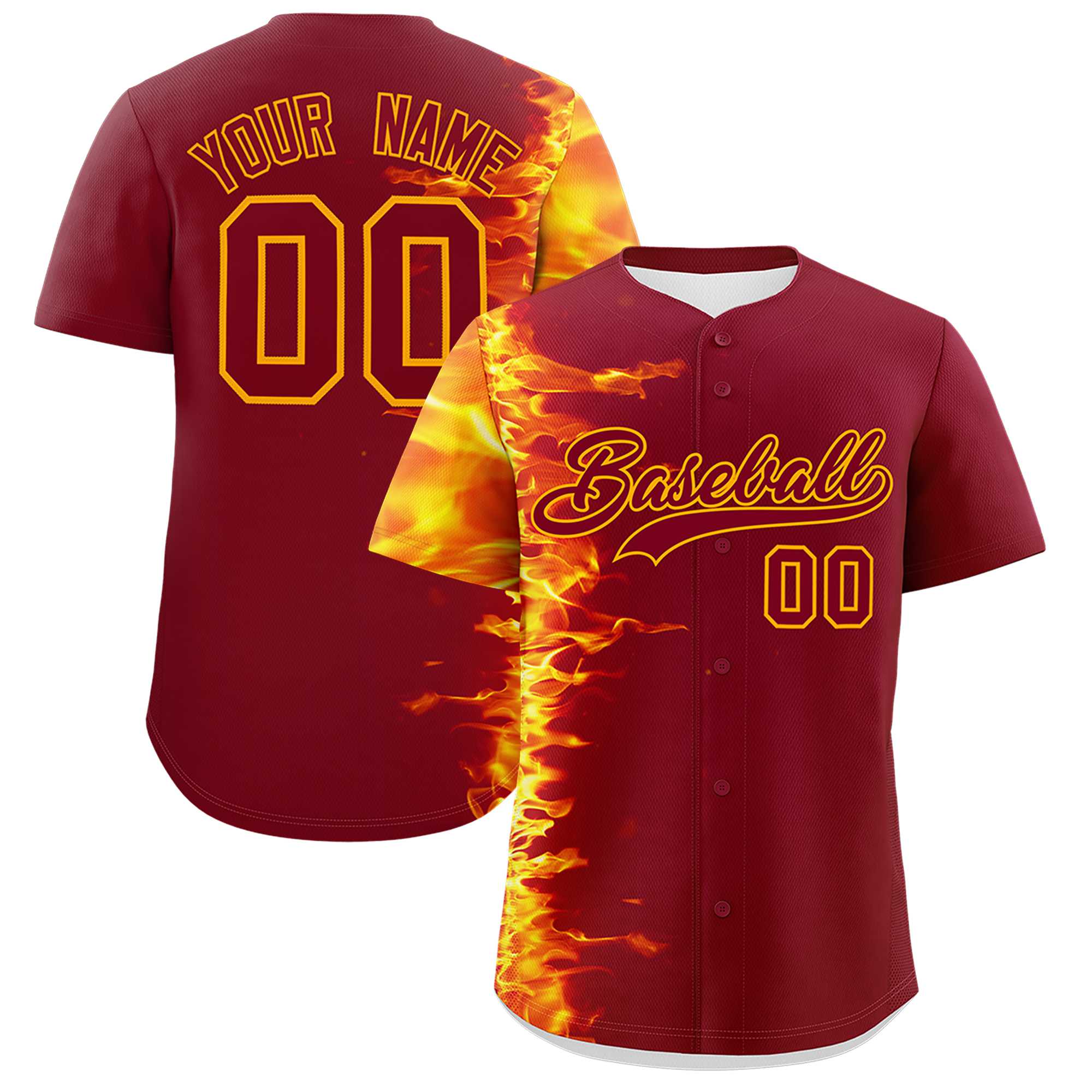 Custom Crimson Personalized 3D Flame Design Authentic Baseball Jersey