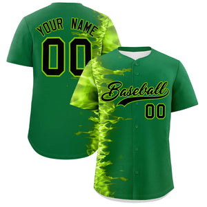 Custom Kelly Green Personalized 3D Flame Design Authentic Baseball Jersey