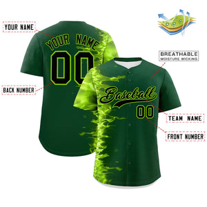 Custom Green Personalized 3D Flame Design Authentic Baseball Jersey