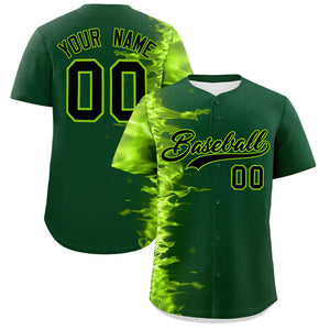 Custom Green Personalized 3D Flame Design Authentic Baseball Jersey