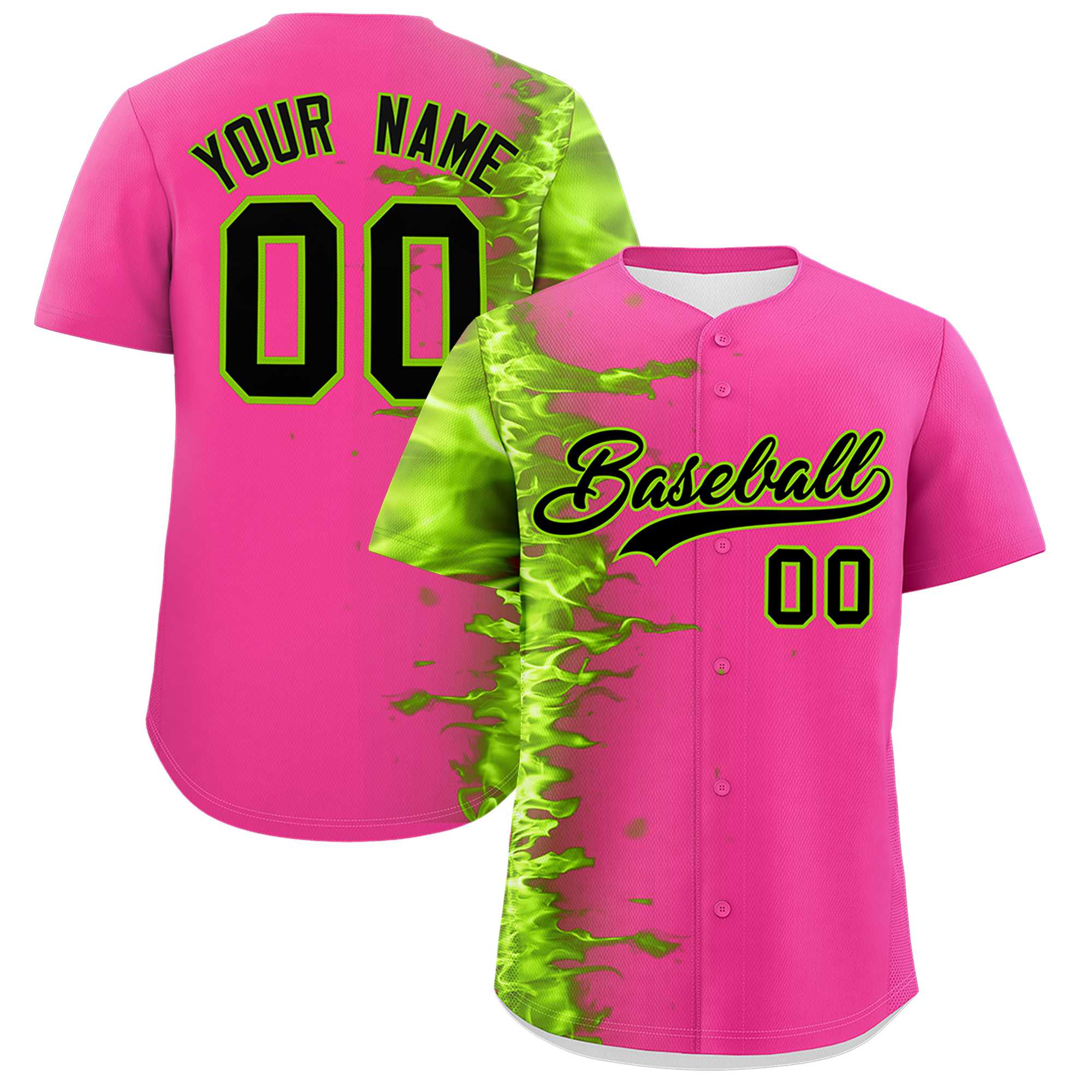 Custom Pink Personalized 3D Flame Design Authentic Baseball Jersey