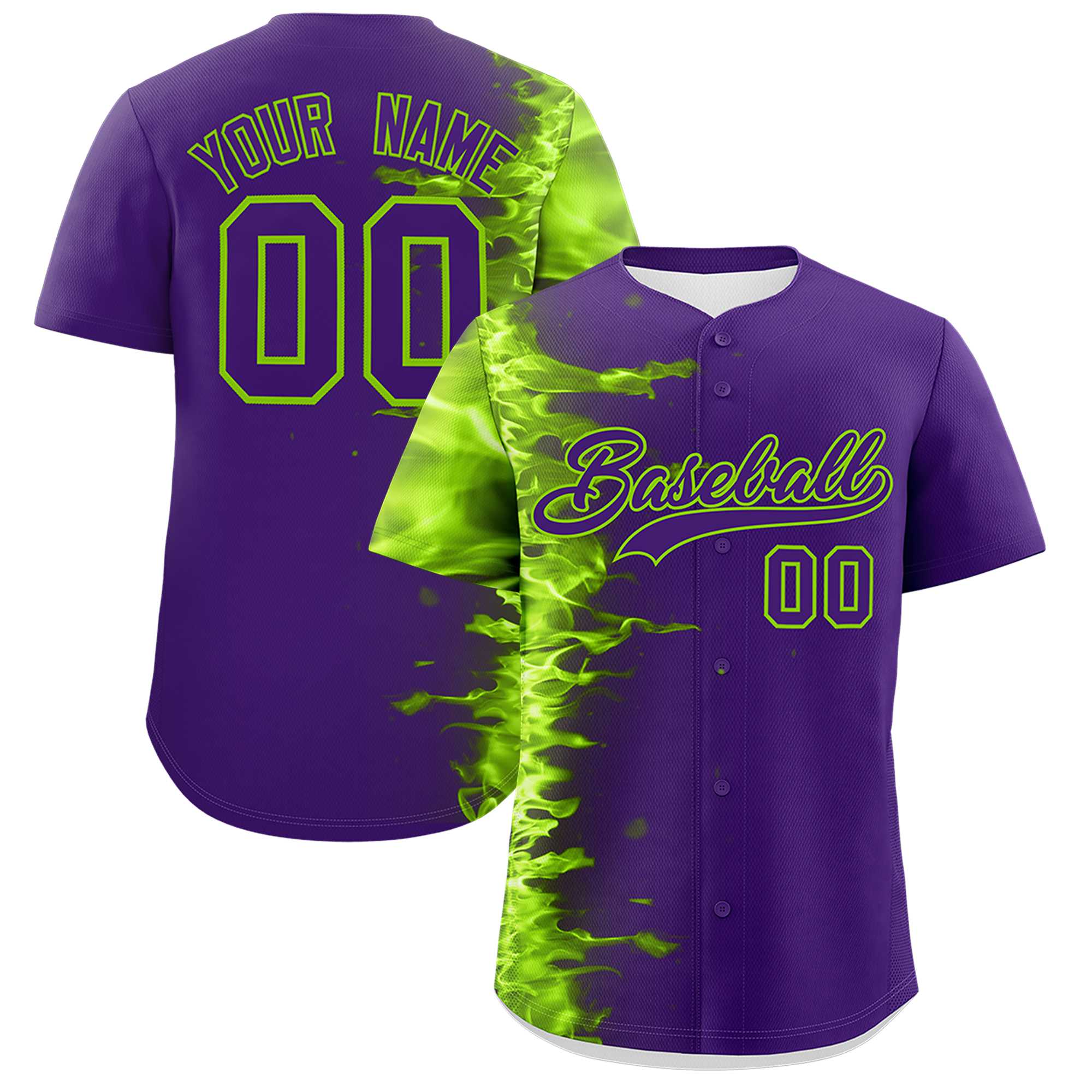 Custom Purple Personalized 3D Flame Design Authentic Baseball Jersey