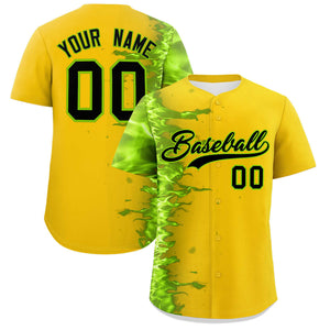 Custom Gold Personalized 3D Flame Design Authentic Baseball Jersey