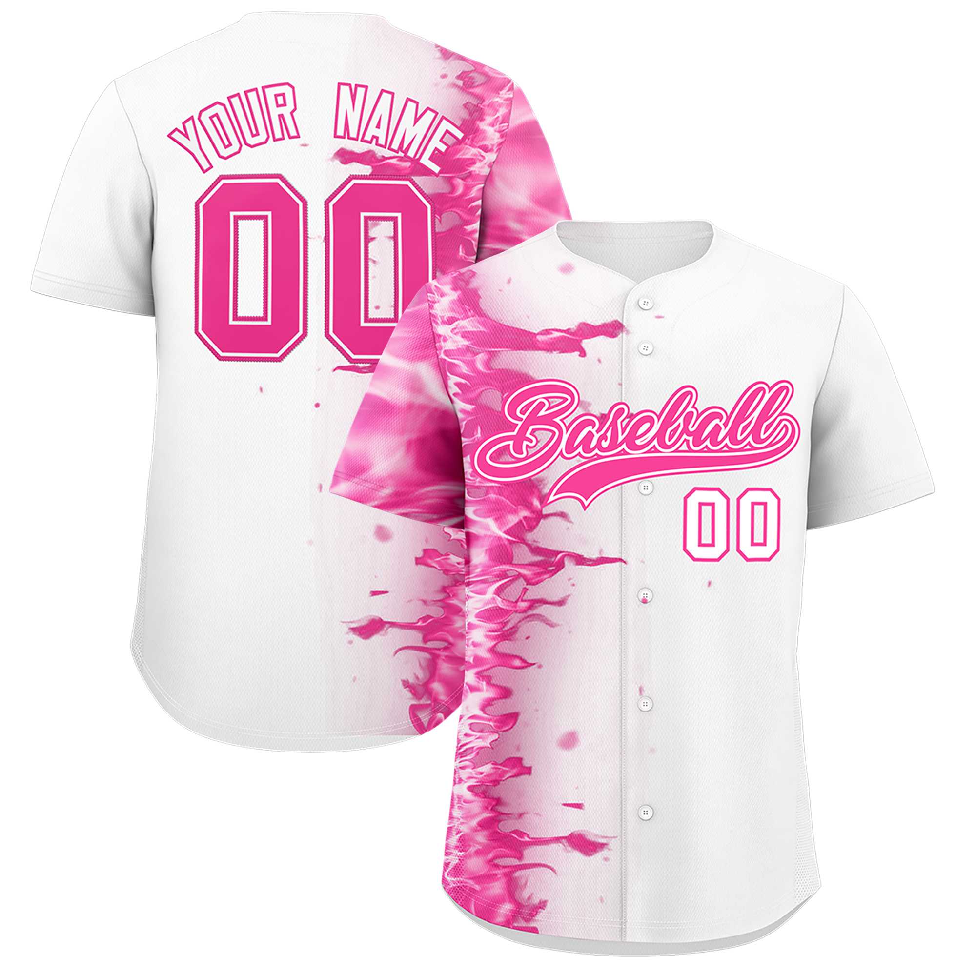 Custom White Personalized 3D Flame Design Authentic Baseball Jersey