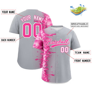 Custom Gray Personalized 3D Flame Design Authentic Baseball Jersey