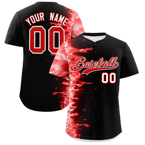 Custom Black Personalized 3D Flame Design Authentic Baseball Jersey