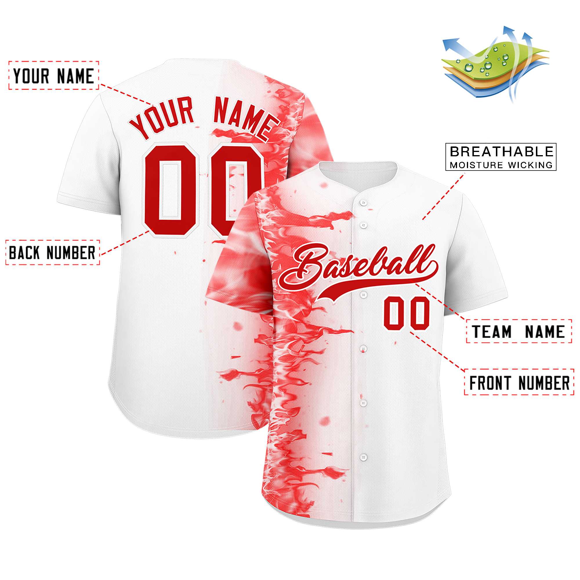 Custom White Personalized 3D Flame Design Authentic Baseball Jersey