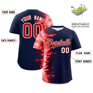 Custom Navy Personalized 3D Flame Design Authentic Baseball Jersey