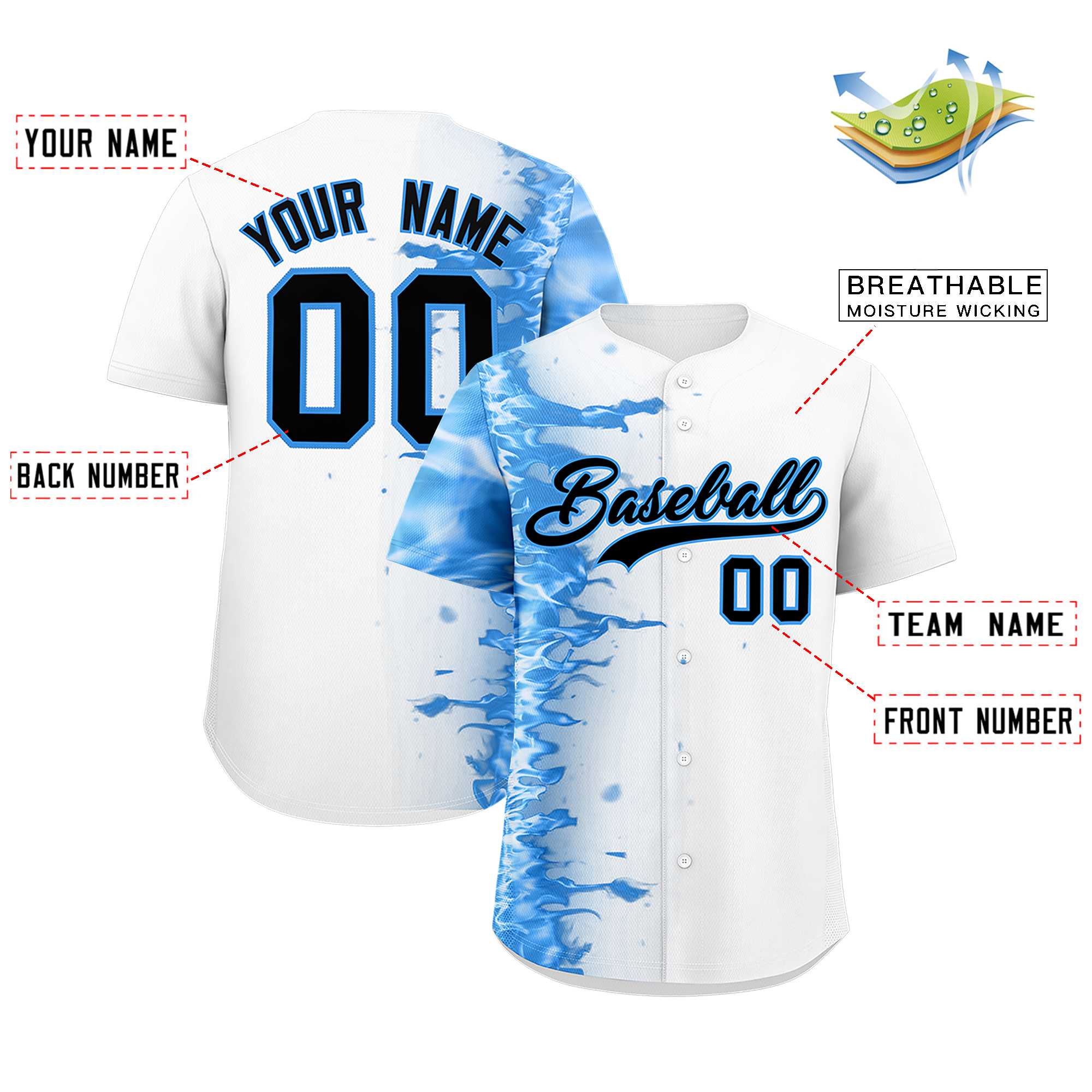 Custom White Personalized 3D Flame Design Authentic Baseball Jersey