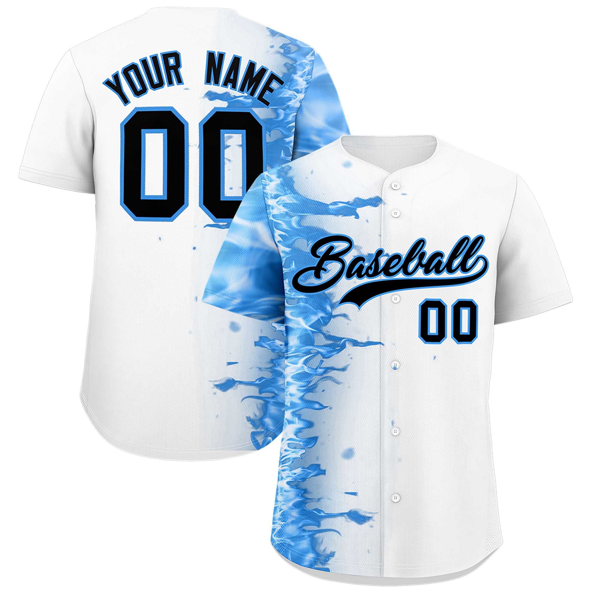 Custom White Personalized 3D Flame Design Authentic Baseball Jersey