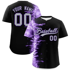 Custom Black Personalized 3D Flame Design Authentic Baseball Jersey