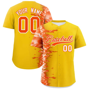 Custom Gold Personalized 3D Flame Design Authentic Baseball Jersey