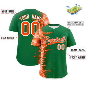 Custom Kelly Green Personalized 3D Flame Design Authentic Baseball Jersey