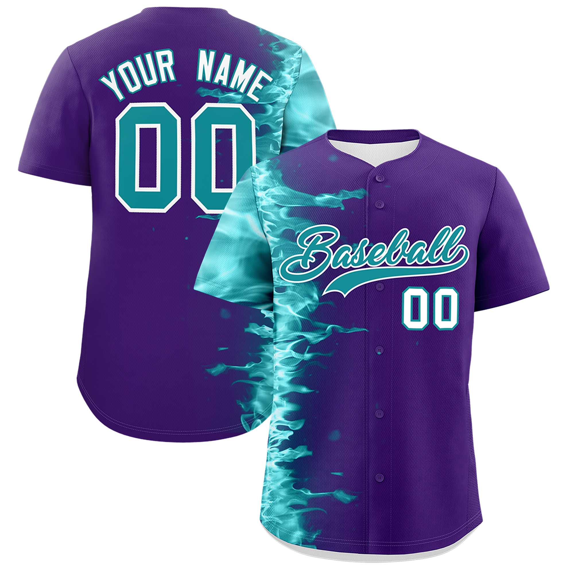 Custom Purple Personalized 3D Flame Design Authentic Baseball Jersey