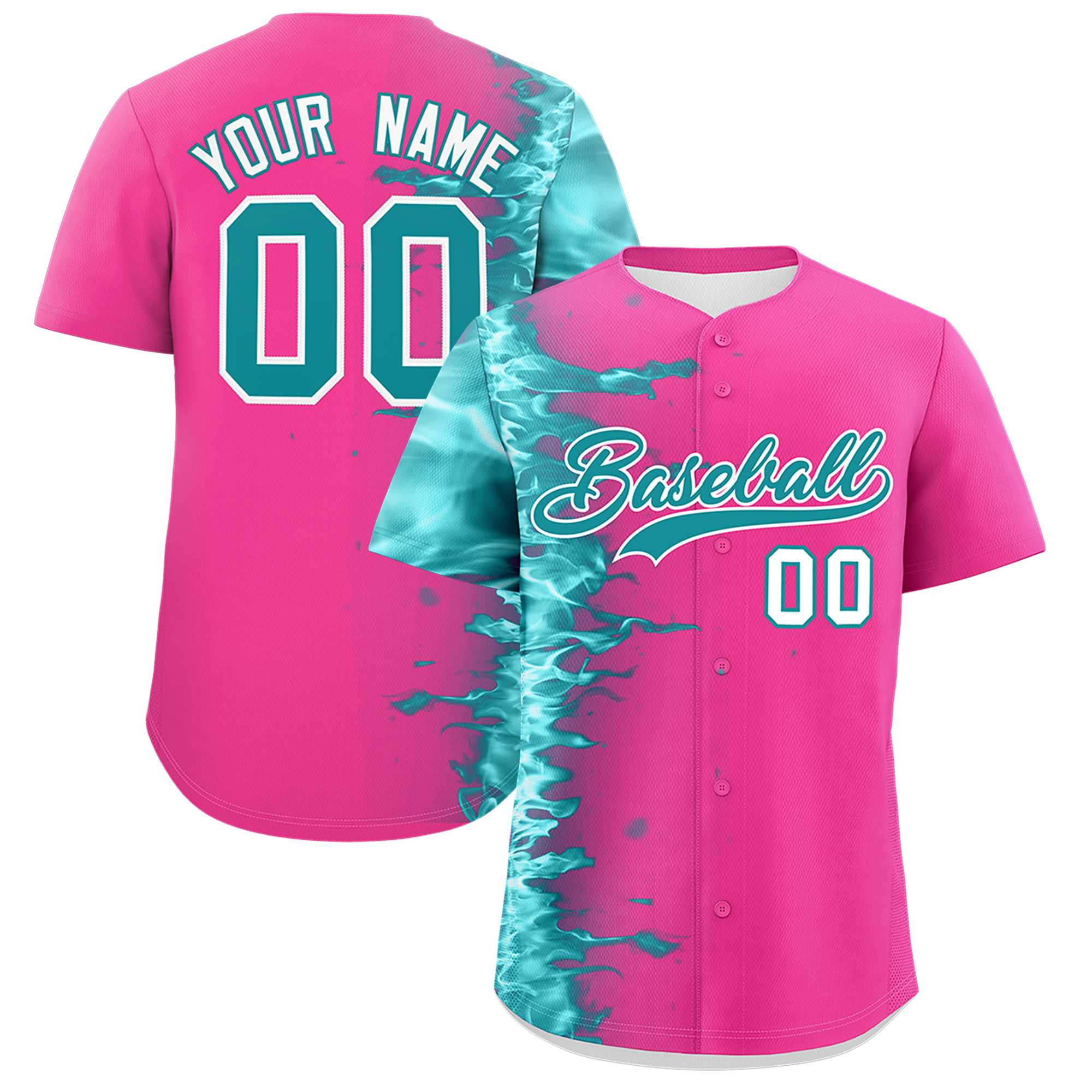 Custom Pink Personalized 3D Flame Design Authentic Baseball Jersey