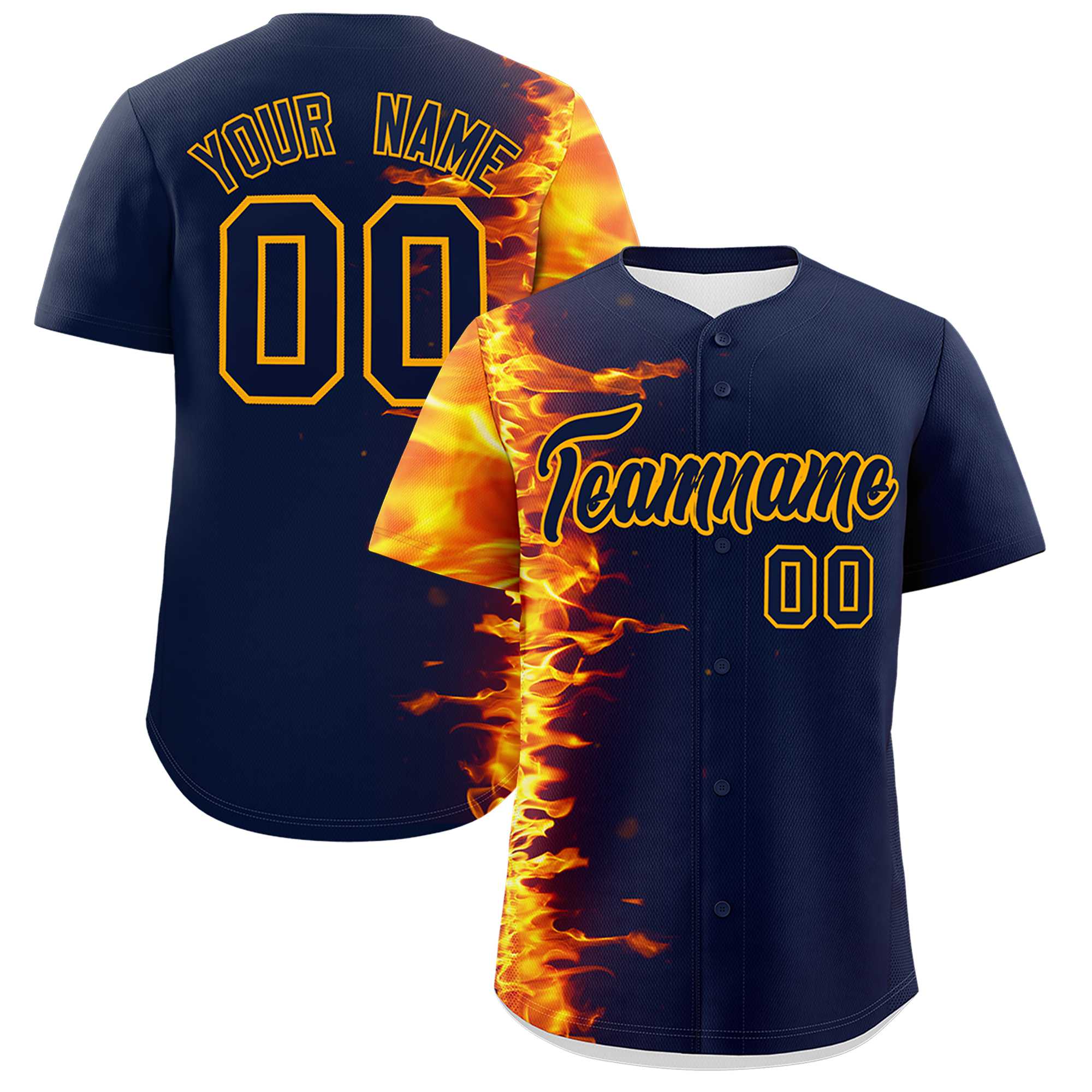 Custom Navy Personalized 3D Flame Design Authentic Baseball Jersey