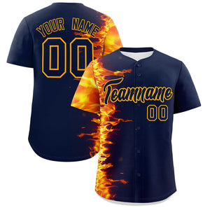 Custom Navy Personalized 3D Flame Design Authentic Baseball Jersey