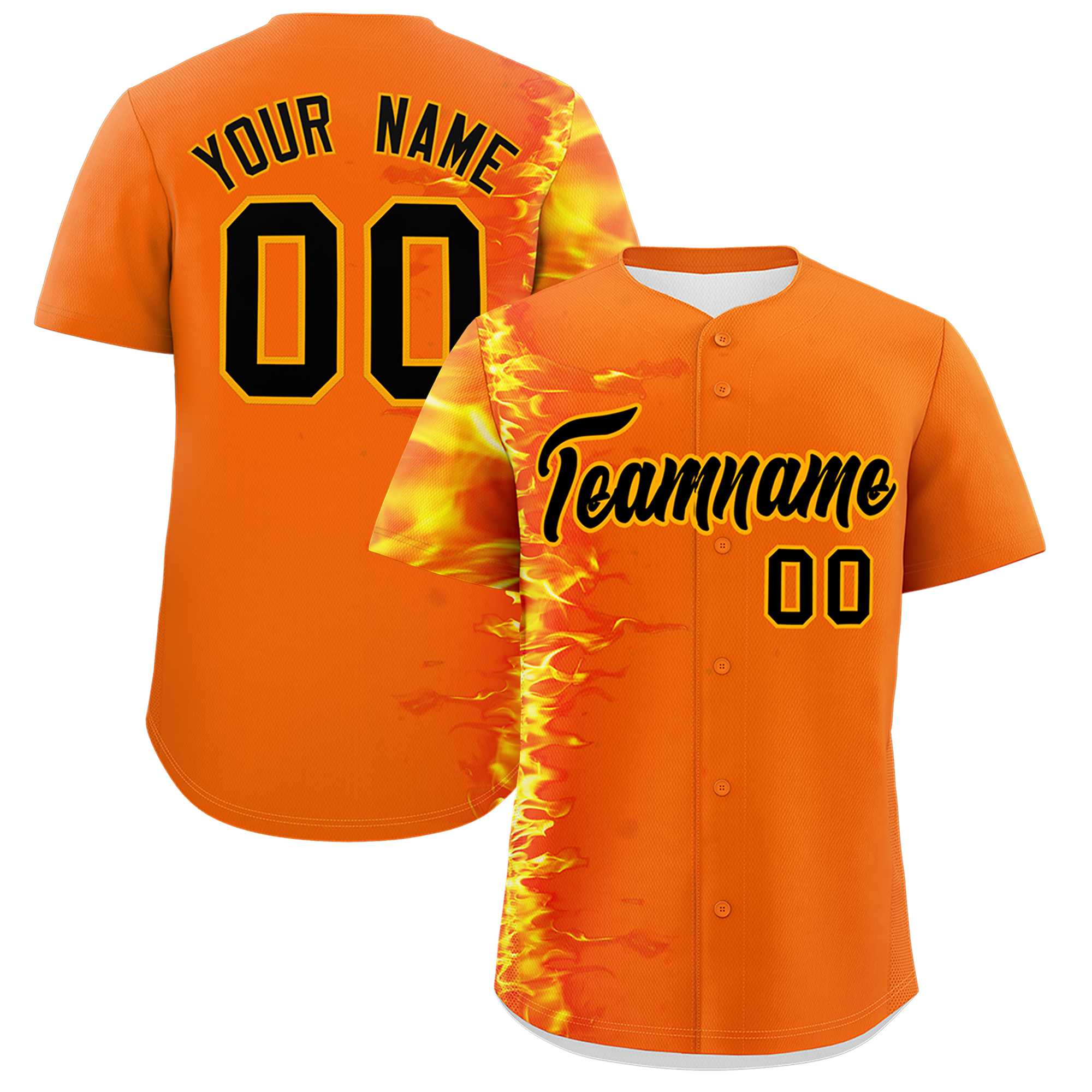 Custom Orange Personalized 3D Flame Design Authentic Baseball Jersey