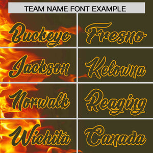 Custom Olive Personalized 3D Flame Design Authentic Baseball Jersey