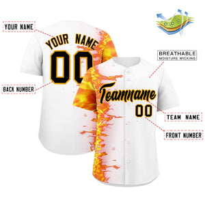 Custom White Personalized 3D Flame Design Authentic Baseball Jersey