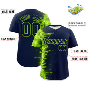 Custom Navy Personalized 3D Flame Design Authentic Baseball Jersey