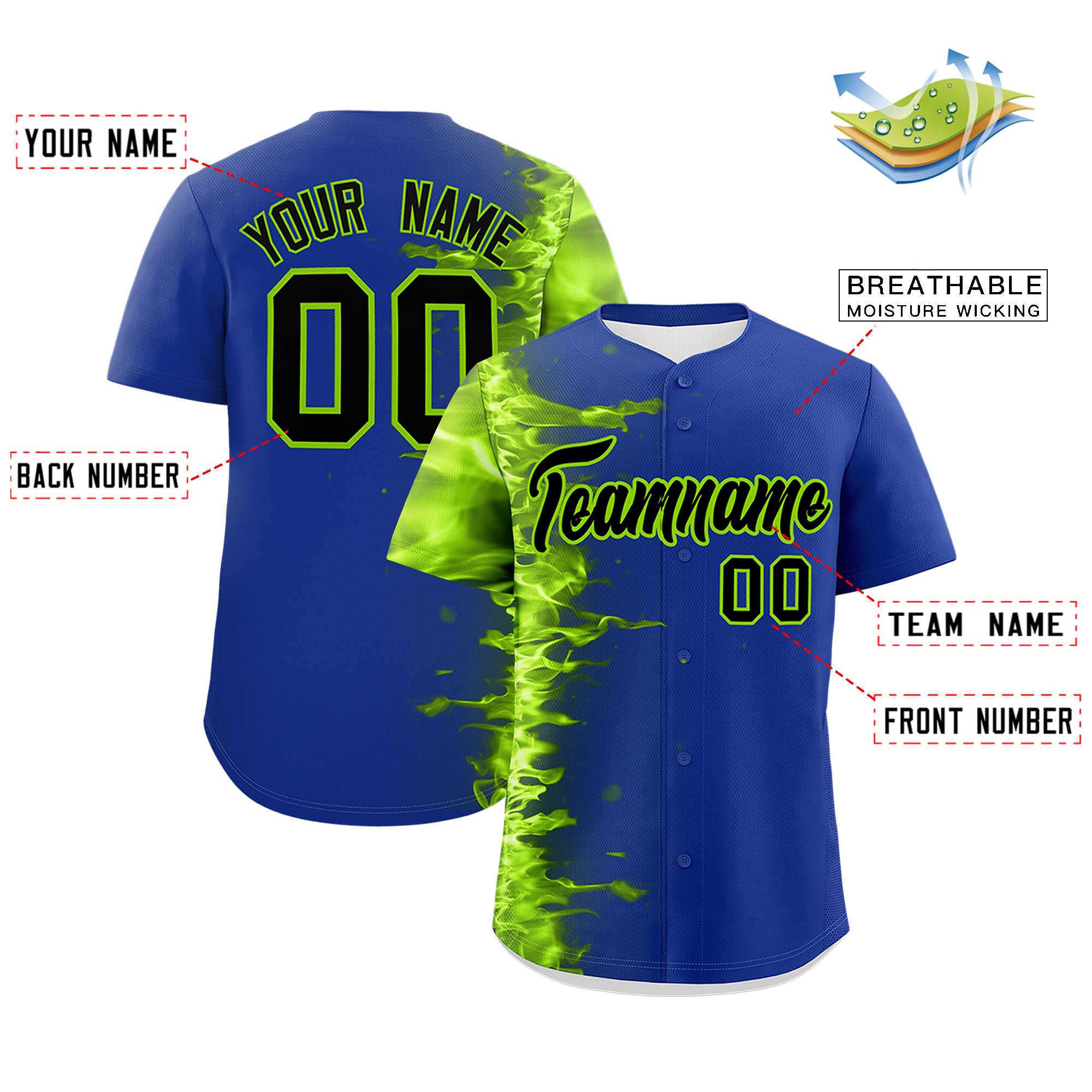 Custom Royal Personalized 3D Flame Design Authentic Baseball Jersey