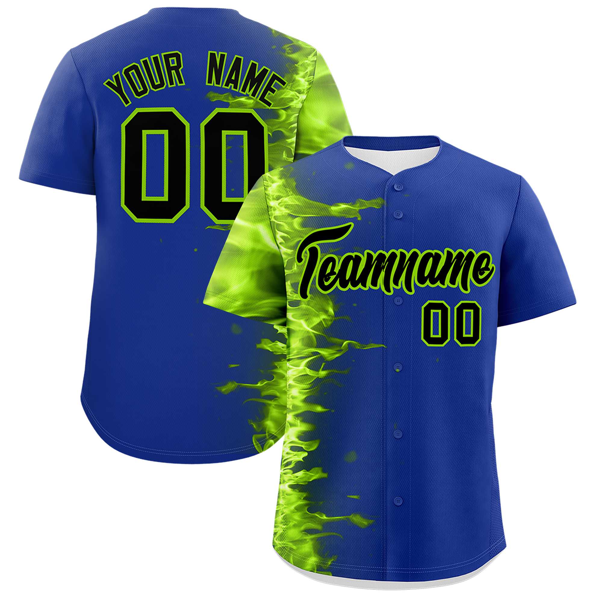 Custom Royal Personalized 3D Flame Design Authentic Baseball Jersey